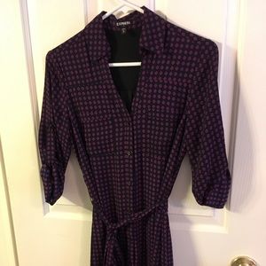 Express Patterned Convertible-Sleeve Shirt Dress